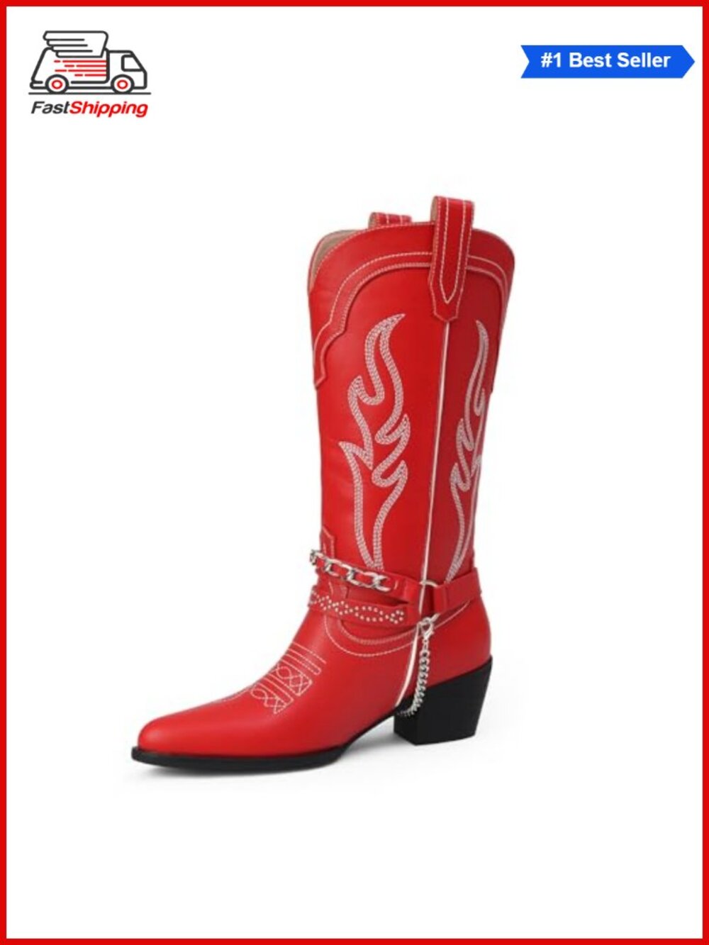 Women's Mid Calf Cowboy Boots Pointy Toe Chunky Heel Faux Leather Pull On